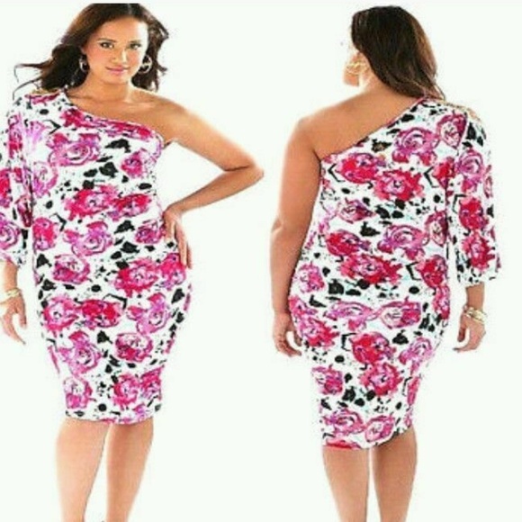 NEW Baby Phat Rose Floral Flower Y2K Midi 1 shoulder Dress 1X PLUS SIZE - Picture 3 of 17